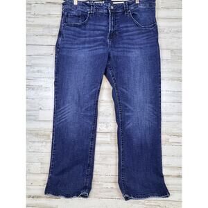 TK Axel Jeans Mens (Tag 40x32) 39×30 Slim Boot Cut Blue Denim Stitched Dark Wash